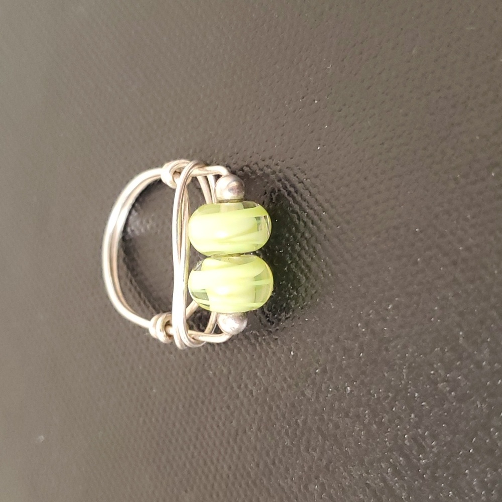 Artisan Lampwork Glass Bead & Silver Wire Ring